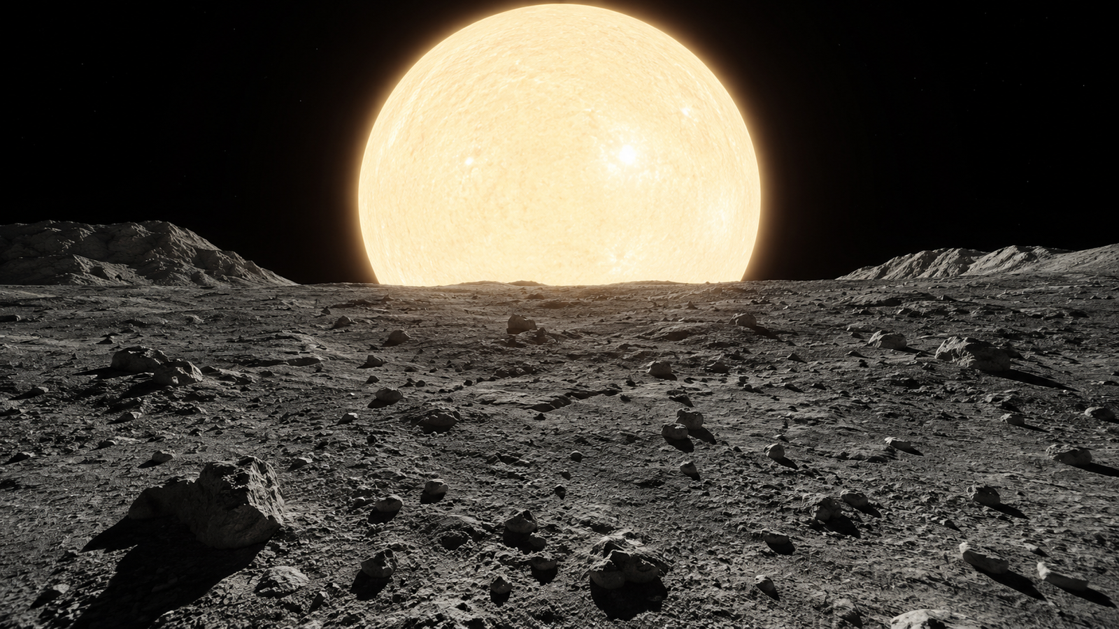 AI generated view from the surface of Mercury beneath its enormous Sun