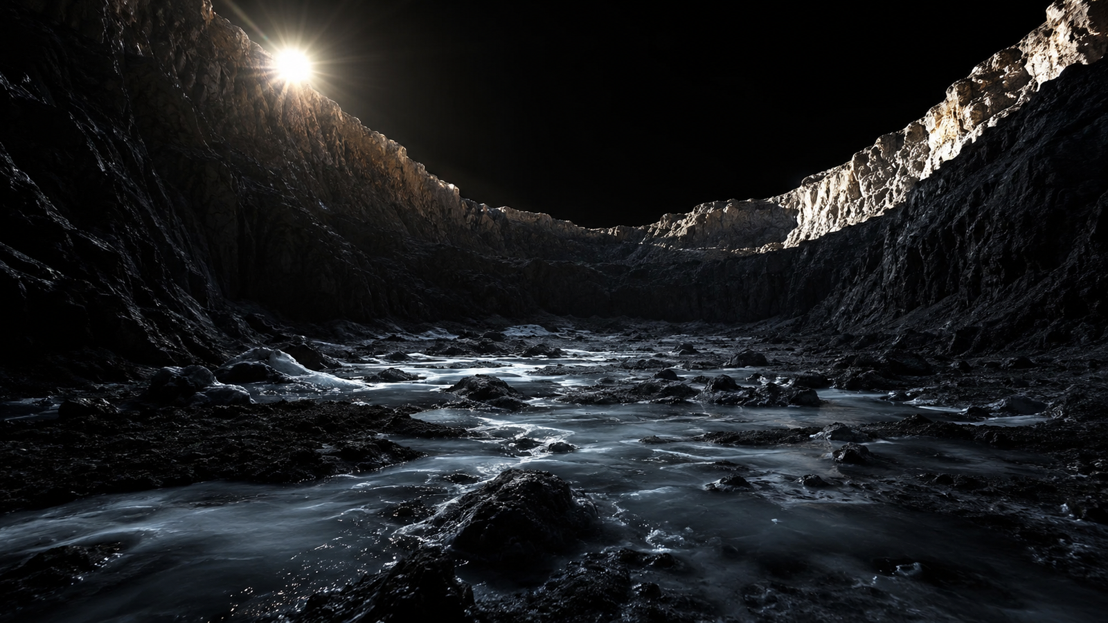 AI visualization of water ice preserved inside a permanently shadowed crater on Mercury