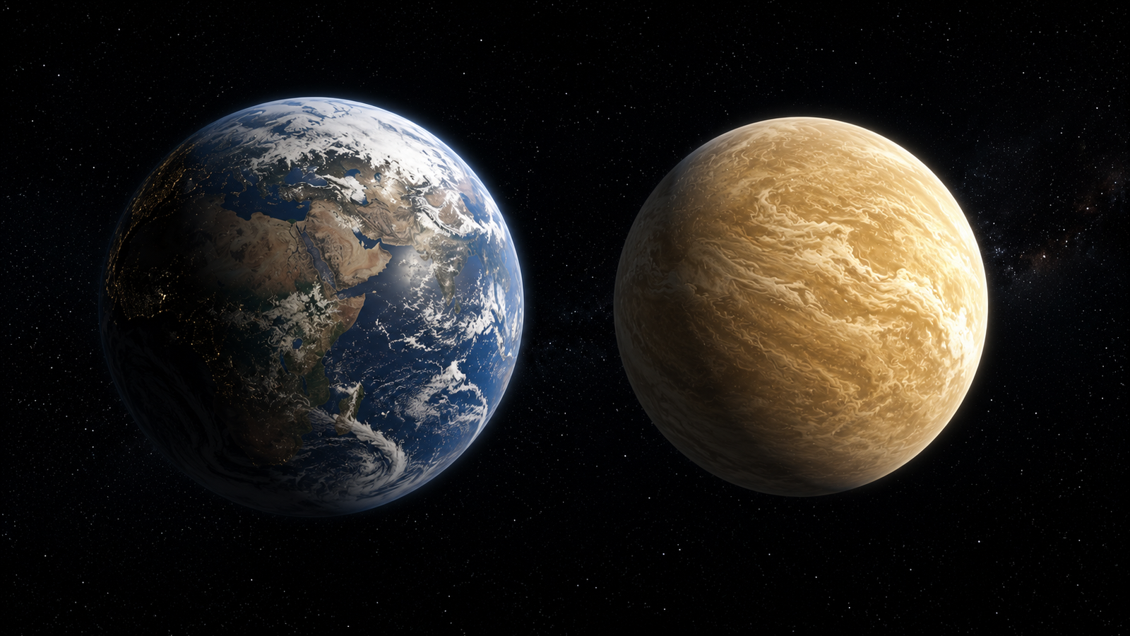 Earth and Venus shown as similar rocky planets in space