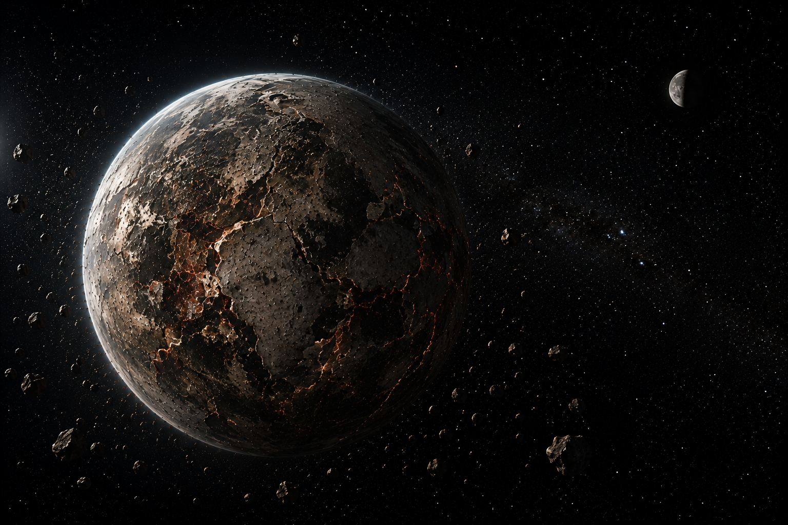 A nearly lifeless Earth drifting through space after gravity disappears.