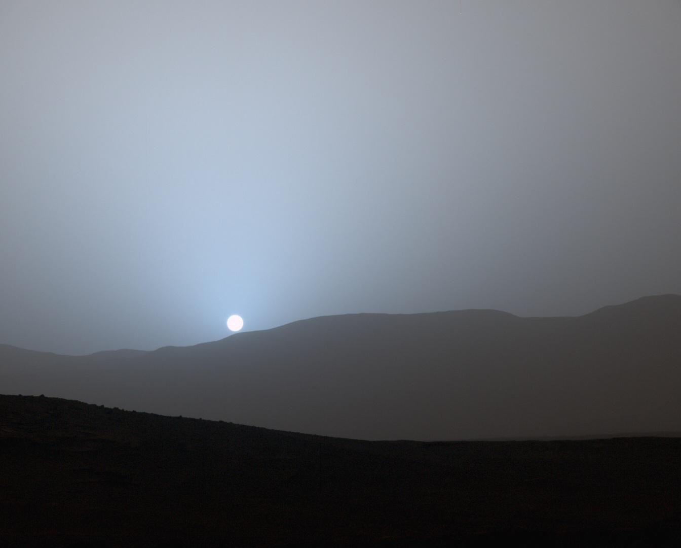 Mars: The Planet That Lost Its Oceans Real Curiosity Mastcam photograph of a blue tinted sunset over Gale Crater on Mars
