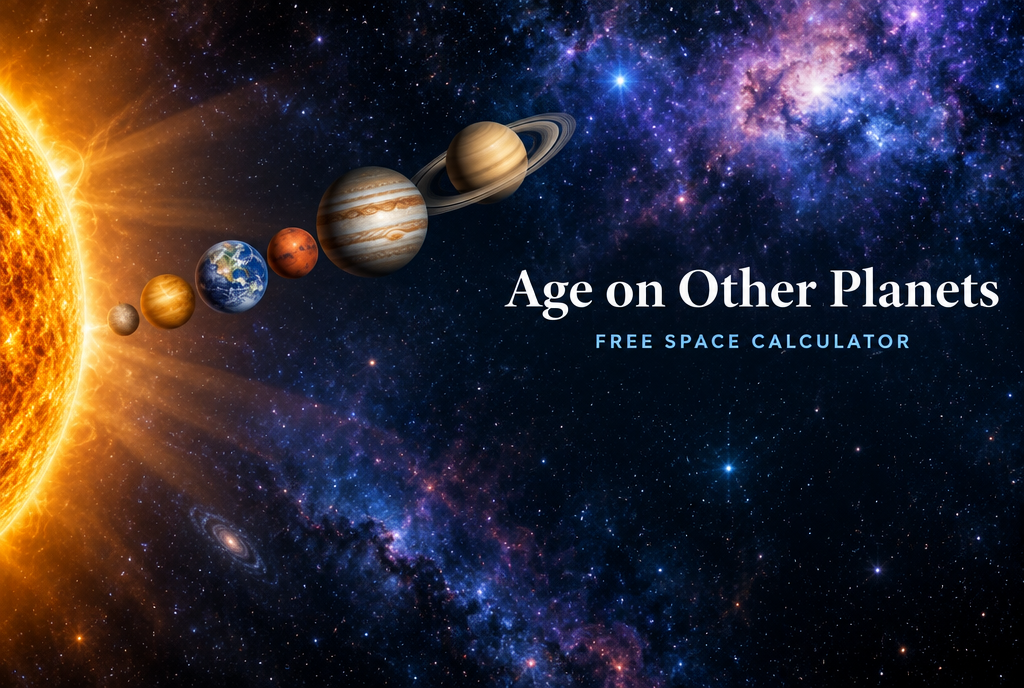 Home Age on Other Planets calculator – the Sun and planets of the solar system in deep space, From Worlds Beyond free space tool