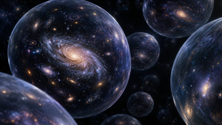 Conceptual visualization of possible bubble universes in a vast cosmic landscape