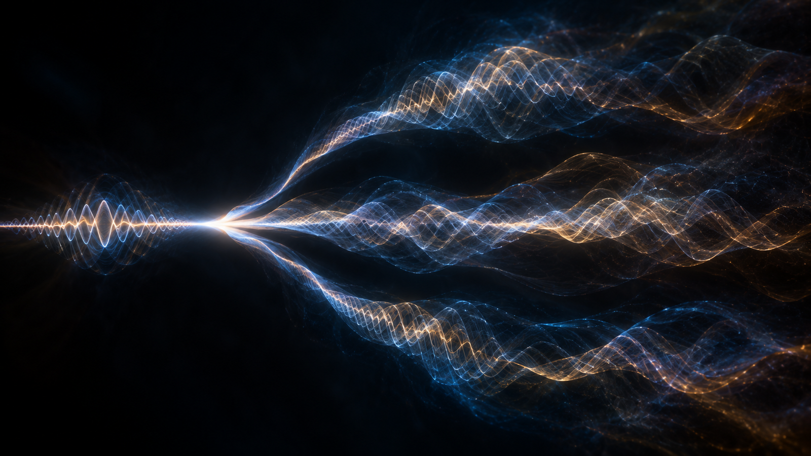 Conceptual visualization of quantum state branches representing different outcomes in the many worlds interpretation